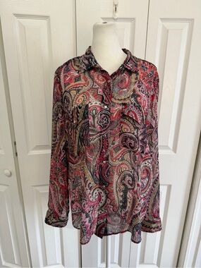 The Kooples Sheer Paisley Long Sleeve Blouse Size Medium